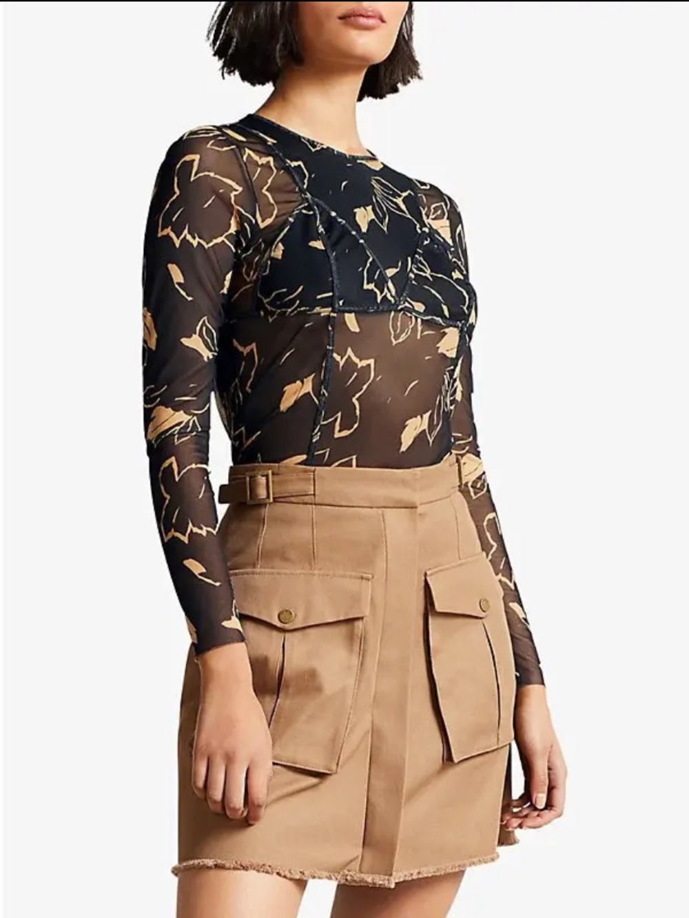 Ted Baker Sheer Mesh Glorihh Top Floral Print Y2K Corset Black Gold Blouse 4